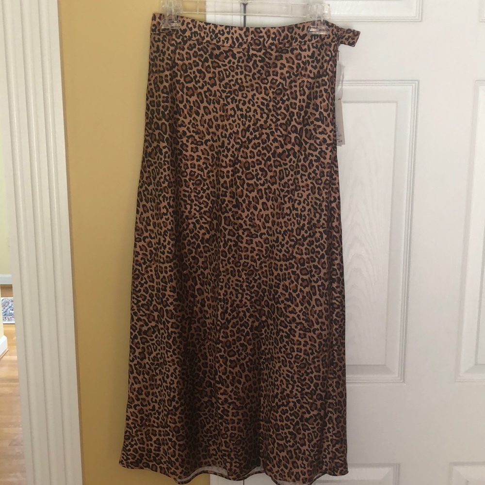 Something Navy Satin Cheetah Midi Skirt